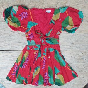 House of Harlow 1960 size 2 sturdy linen blend red puffed sleeve mini dress